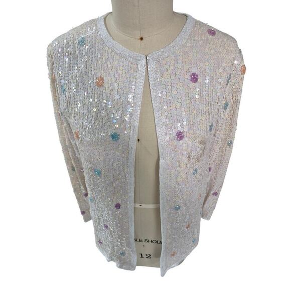 Vintage 90s Scala Silk Sequin Polka Dot Evening Jacket - Size M - Picture 7 of 10